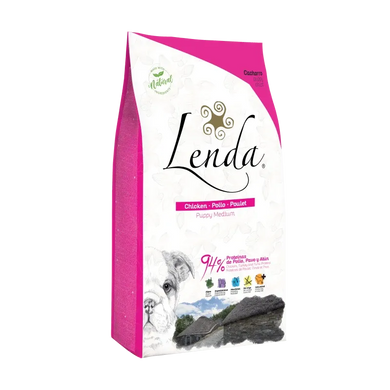 Сухий корм Lenda Puppy Chicken Medium з куркою для цуценят середніх порід, 6 кг + Подарунок 3 шт Вологий корм для цуценят Lenda My first bite з м'ясом курки та індички, 70 г