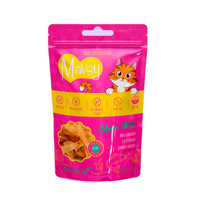 Ласощі мінісмужки для котів Mavsy SALMON strips з в’яленого дикого лосося, 50 г