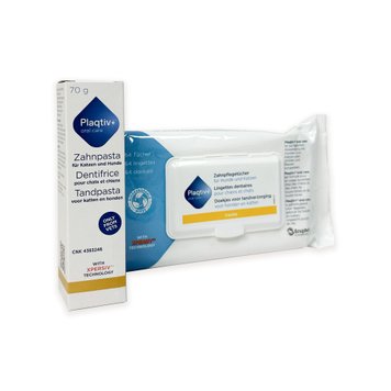 Plaqtiv+ Toothpaste 70g - Зубная паста для собак и кошек 70 г + Plaqtiv+ Dental Wipes - Стоматологические салфетки для собак и кошек 64 шт