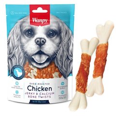 Wanpy Chicken Jerky and Calcium Bone Twists - Ванпі ласощі-кісточки кальцієві з в'яленою куркою для собак 100 г